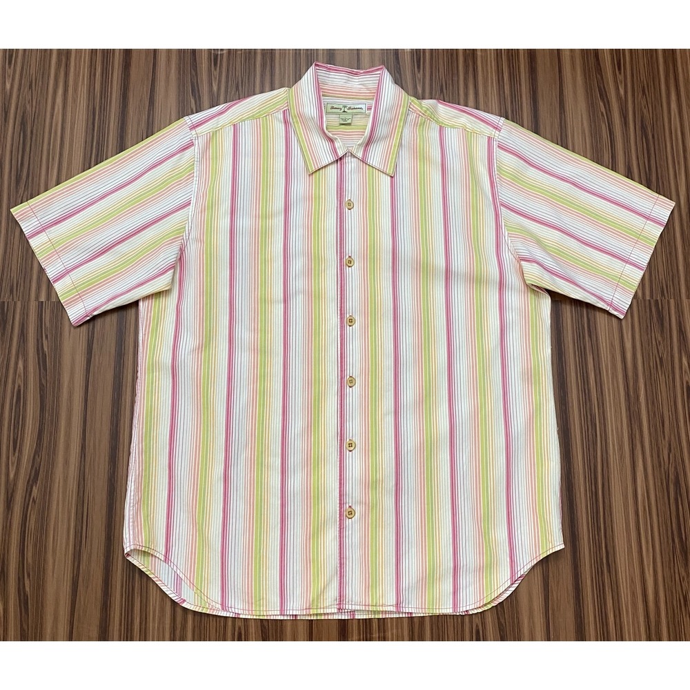 Tommy Bahama Mens Shirt Size L Multicolor Striped Short Sleeve EUC